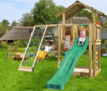 Jungle Chalet | Wooden climbing frame with swing & climbing net